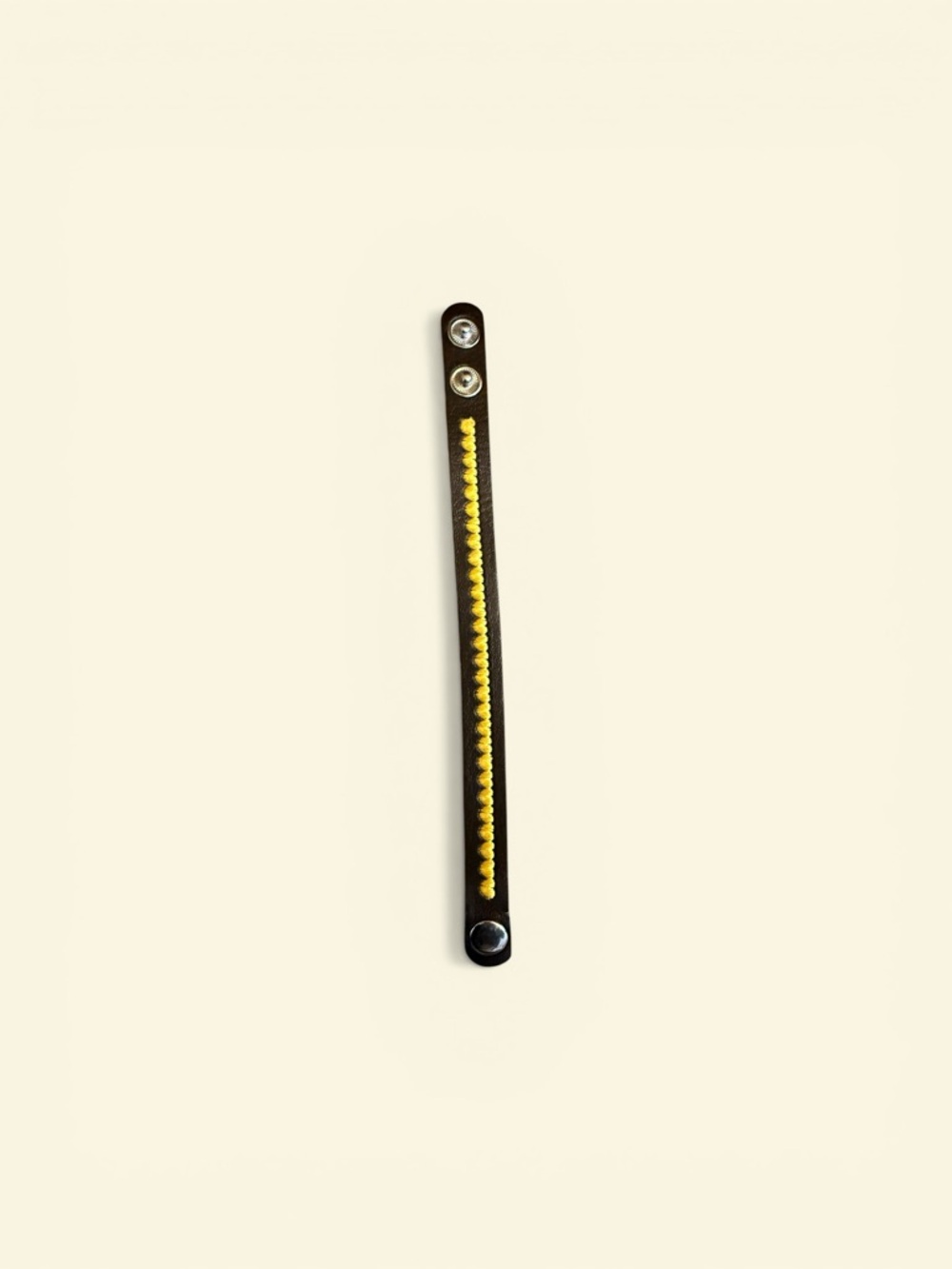 Brown Leather Bracelet with Yellow Fabric Heart Accent - Picture 3 of 3